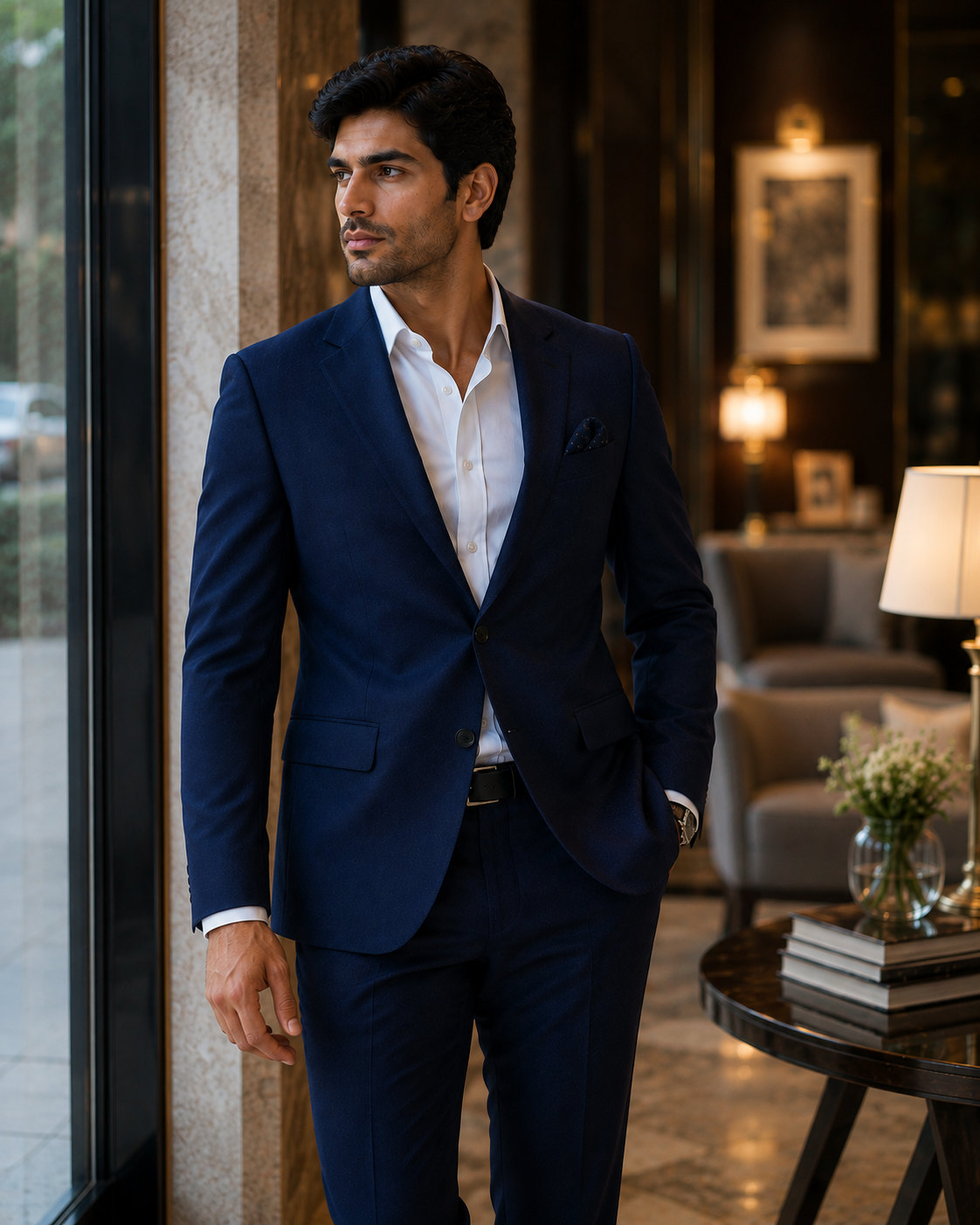 THE FIRST GLASS — Navy Blue Single-Breasted Blazer