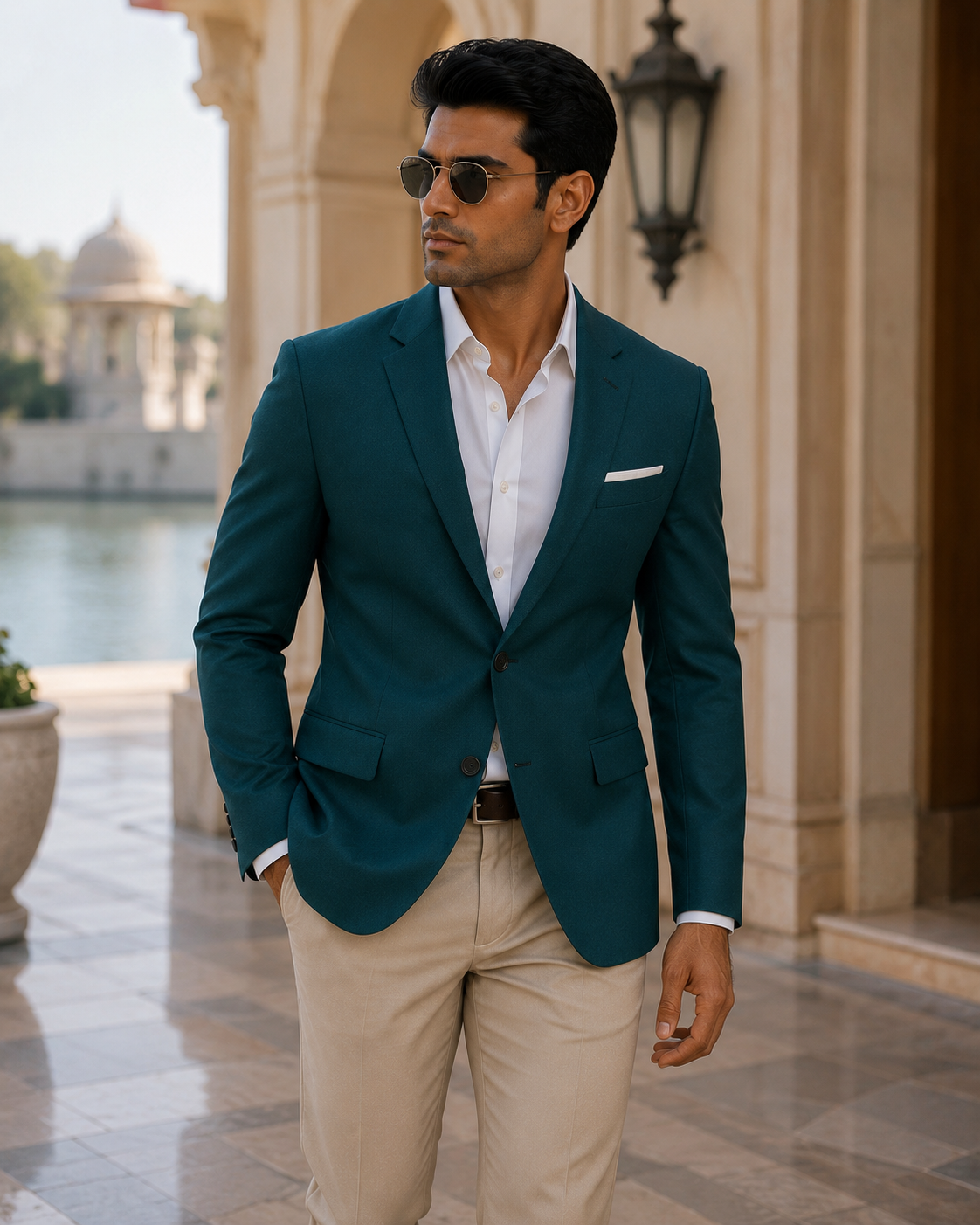 THE LONG EVENING — Deep Teal Single-Breasted Blazer