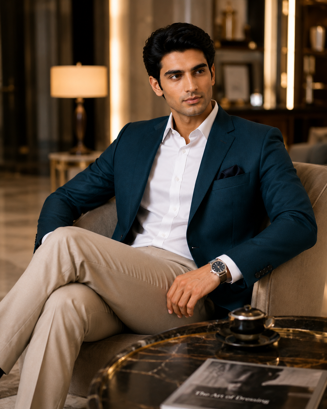 JUST BEFORE DINNER — Deep Teal Blue Single-Breasted Blazer