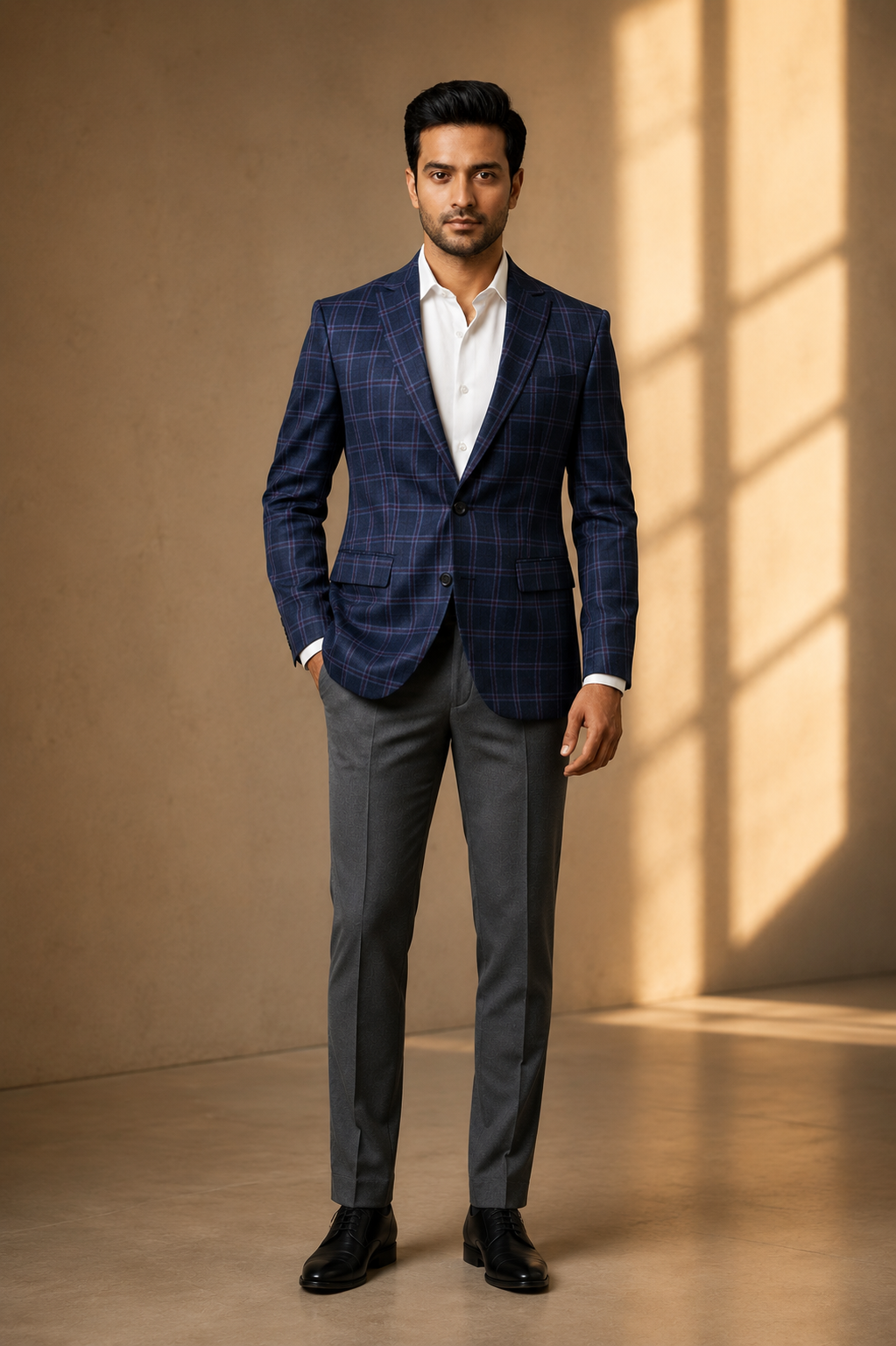 THE COUNTRY EVENING — Navy Blue Windowpane Tweed Blazer