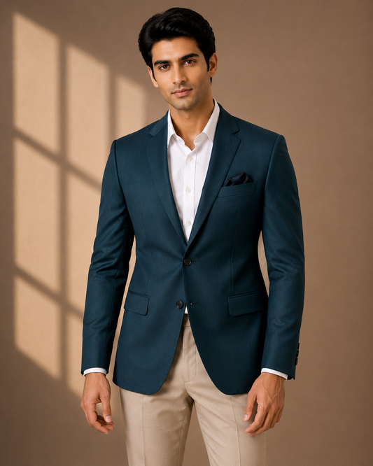 JUST BEFORE DINNER — Deep Teal Blue Single-Breasted Blazer