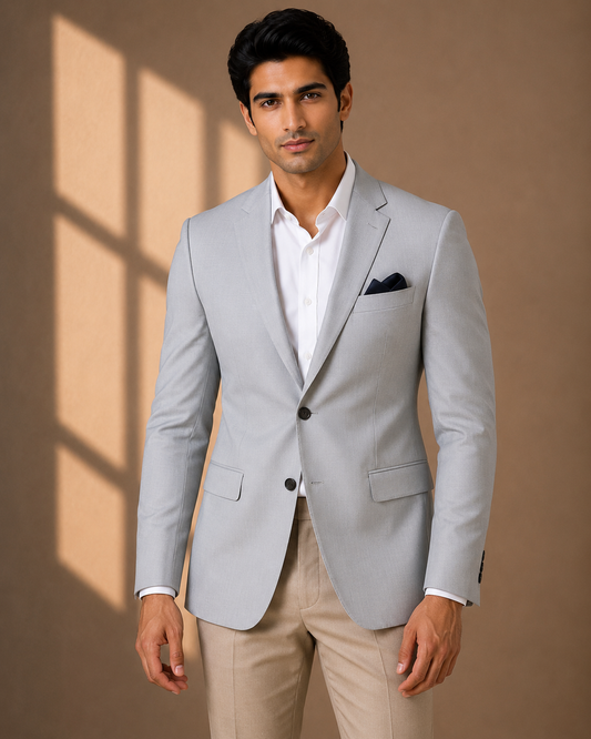 FIRST ARRIVAL — Ice Blue Single-Breasted Blazer