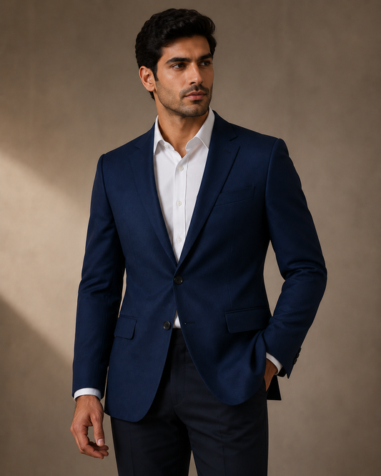 THE FIRST GLASS — Navy Blue Single-Breasted Blazer
