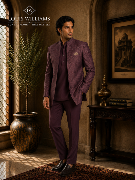 DEEP PLUM — Tonal Jacquard Jodhpuri