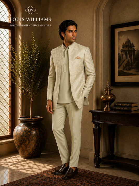FIRST LIGHT — Ivory Jacquard Jodhpuri