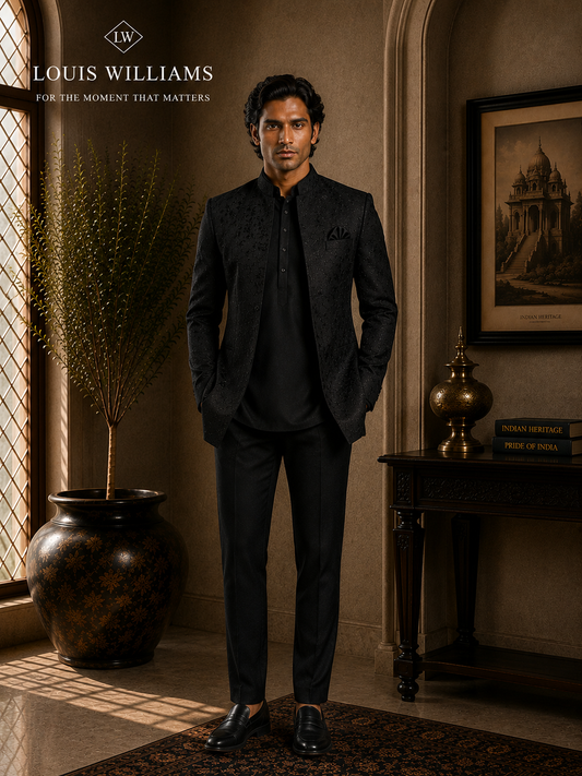 MIDNIGHT HERITAGE — Black Embroidered Jodhpuri