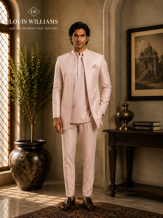 FIRST BLOOM — Blush Pink Jacquard Jodhpuri
