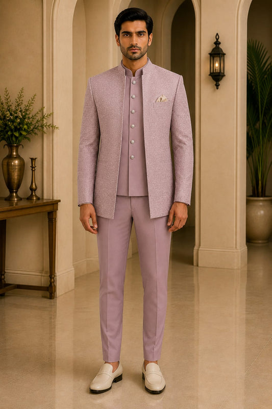 THE TOAST — Dusty Rose Woven Jodhpuri Suit