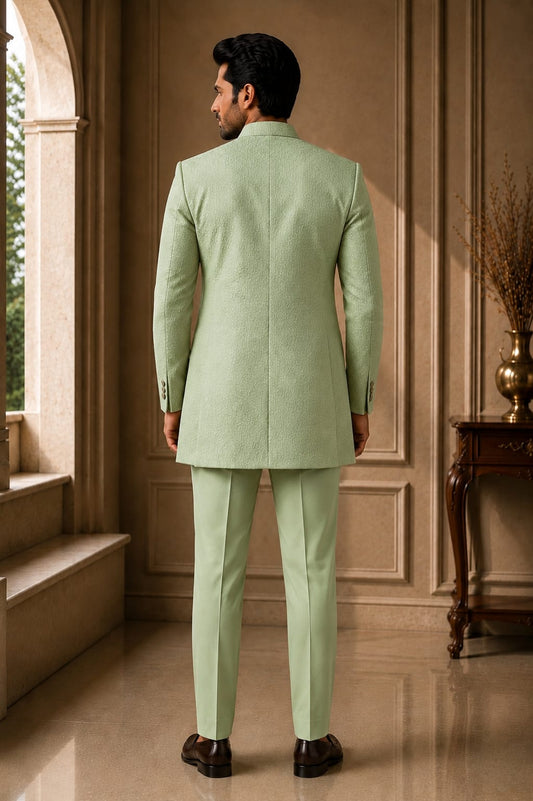 BEFORE THE GARDEN — Sage Green Woven Jodhpuri Suit