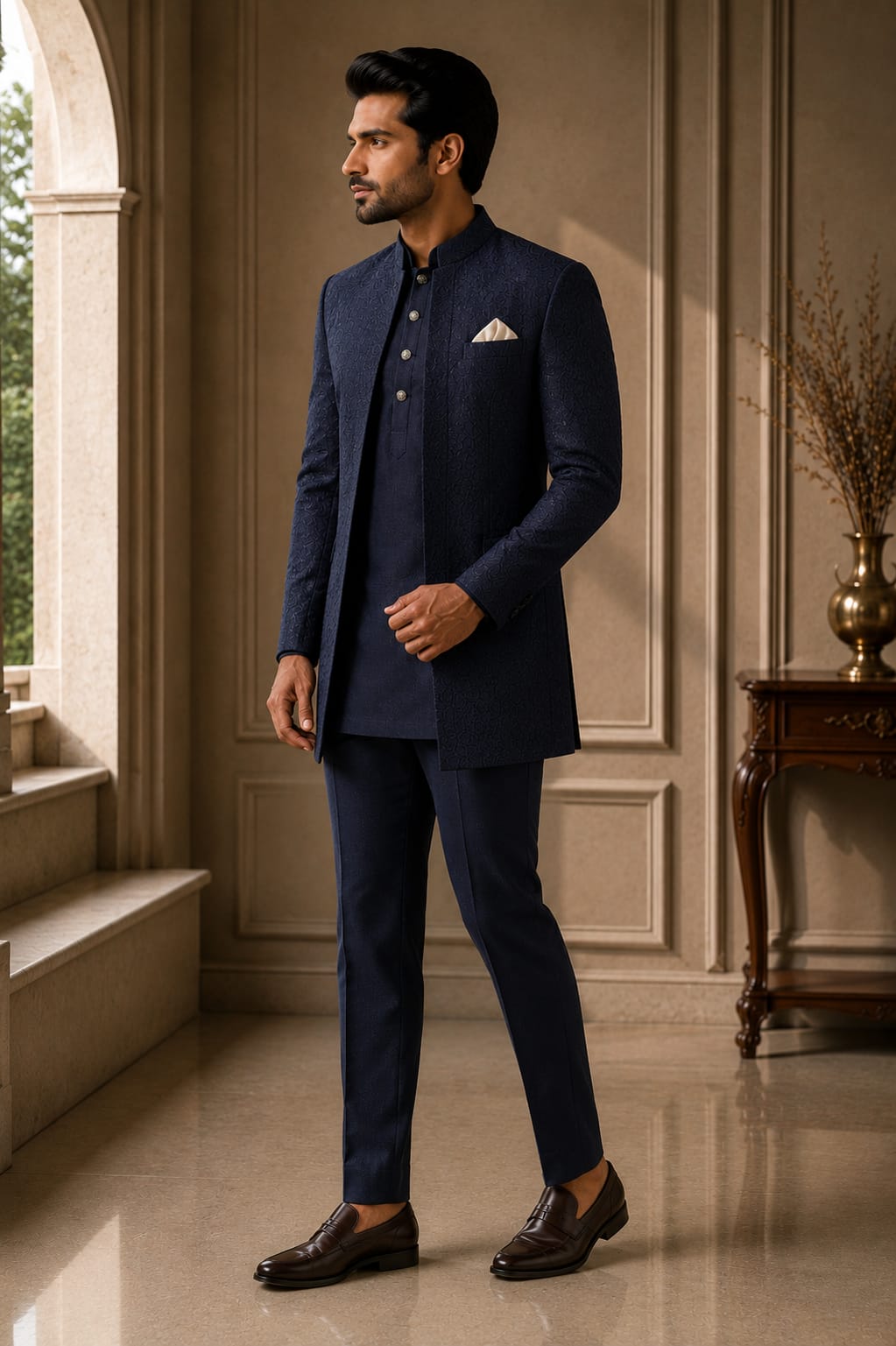 AFTER DARK — Navy Blue Jodhpuri suite dress