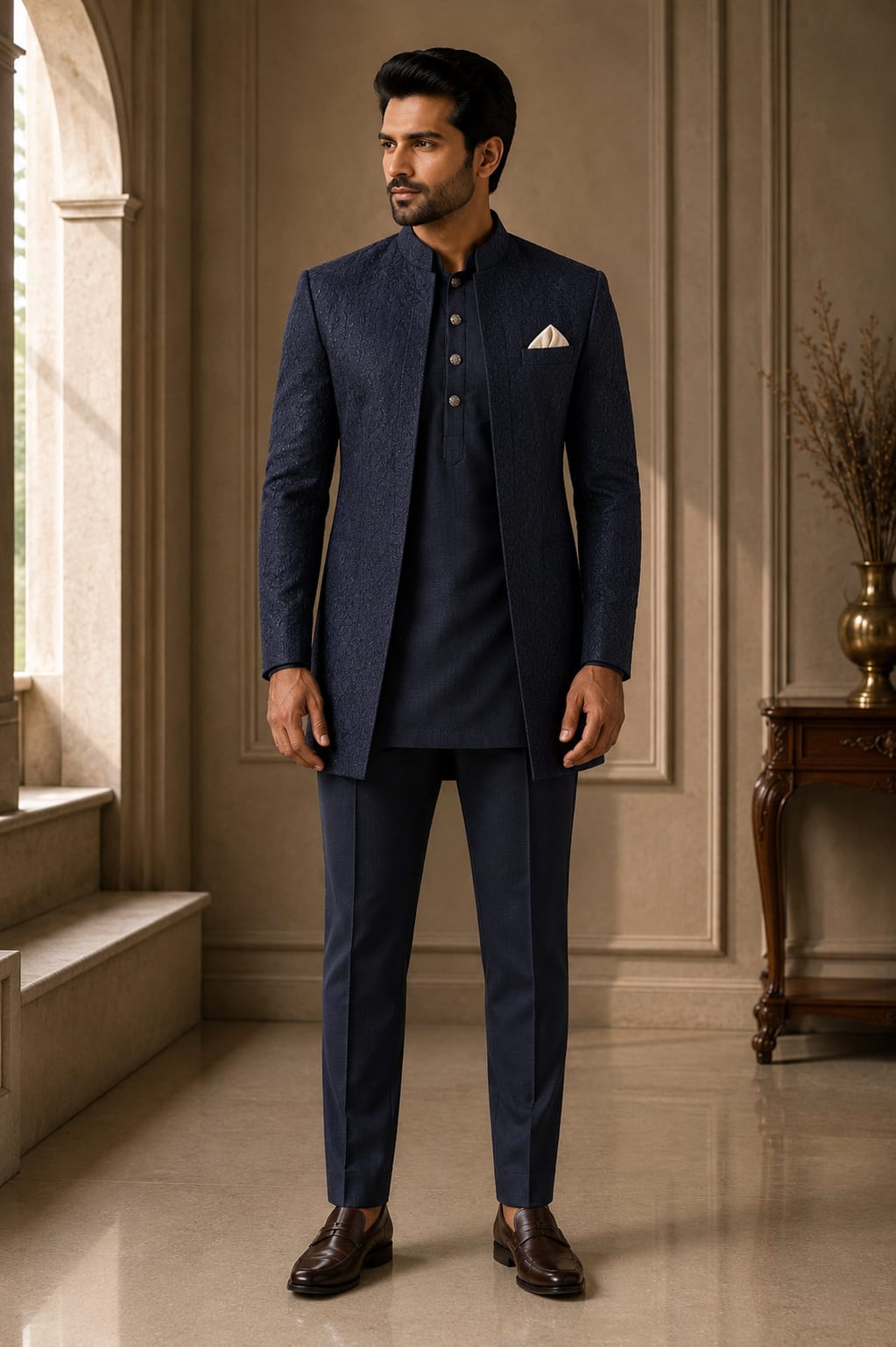 AFTER DARK — Navy Blue Jodhpuri suite dress