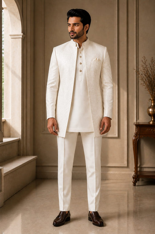 FIRST LIGHT — Ivory Woven Jodhpuri Suit