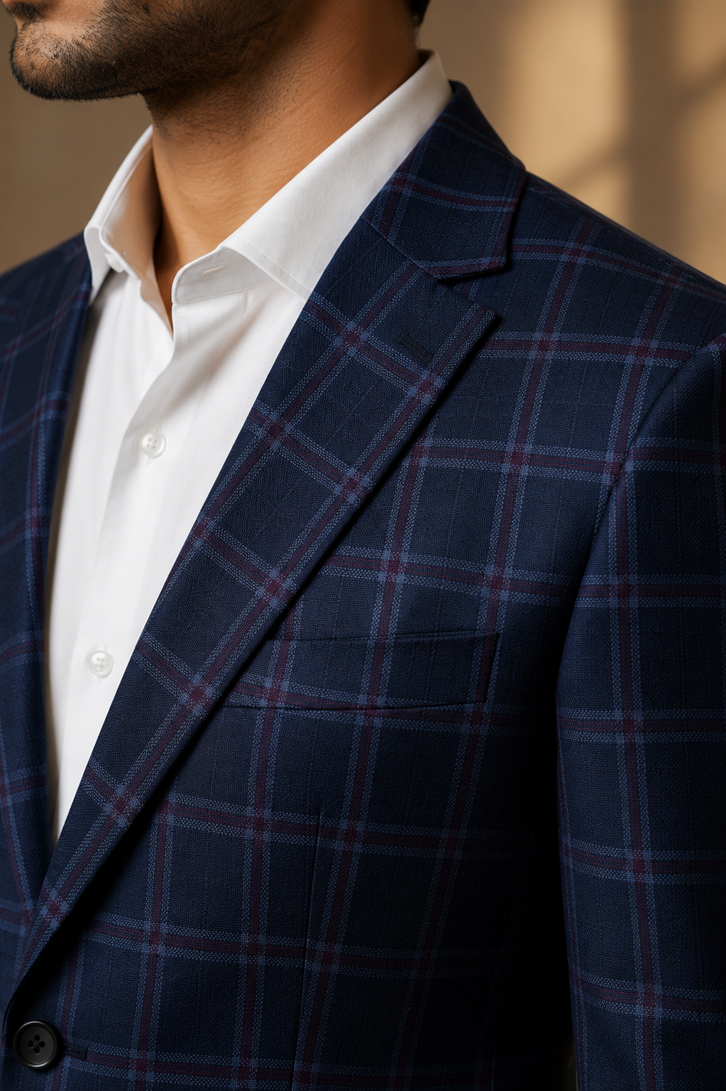 Navy Blue Windowpane Tweed Blazer