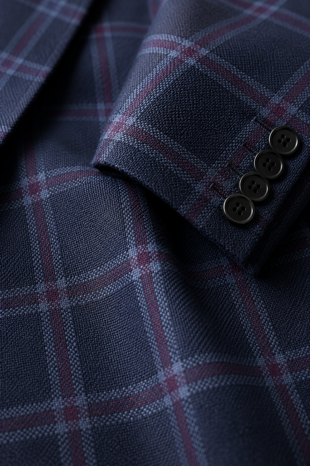 Navy Blue Windowpane Tweed Blazer